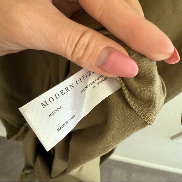 Modern Citizen NOA organic cotton t-shirt wrap olive khaki midi dress tie detail - Picture 8 of 9